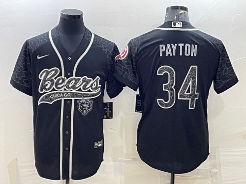 Men's Chicago Bears #34 Walter Payton Black Reflective With Patch Cool Base Stitched Baseball Jersey